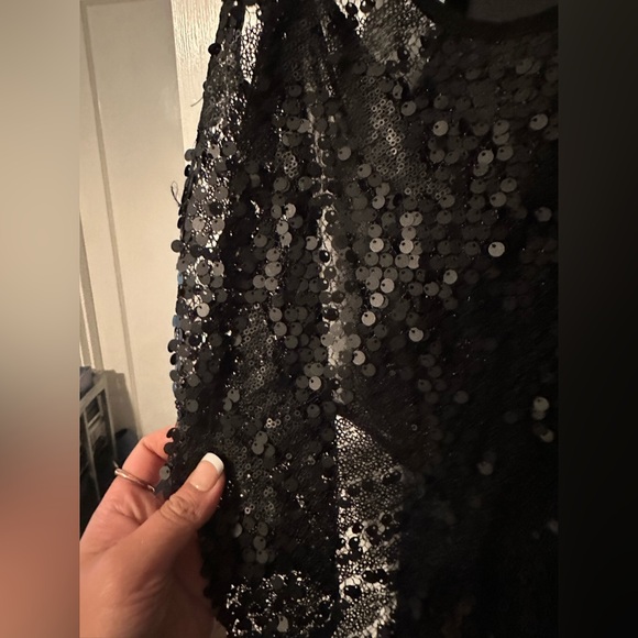 Asos Matte Sequined Black Racerback Flowy Cami Tank Top Women’s Sz L New - Picture 2 of 4